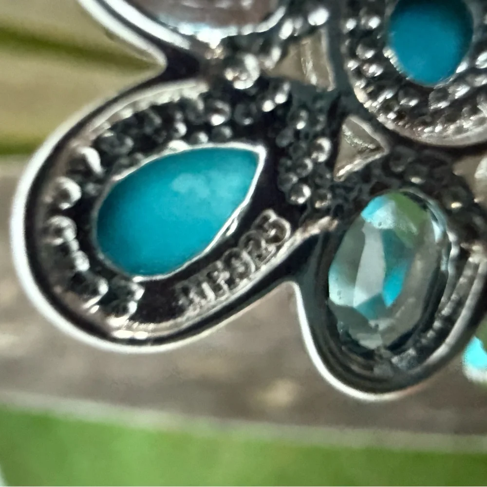 SOUTHWESTERN NAVAJO STERLING TURQUOISE MUTLI-GEMSTONES PENDANT‎ NECKLACE BOHO